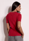 Pointelle Hearts Knitted T-Shirt, Red, large
