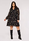 Curve Floral Mini Dress, Black, large