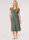 Robe Midi Garden Floral Milkmaid, Vert, grand