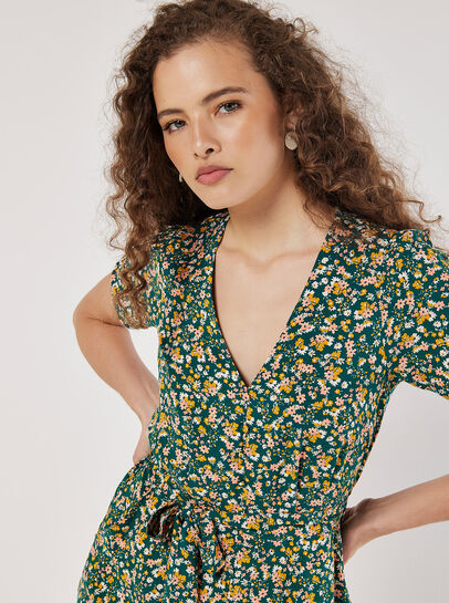 Ditsy Floral Decorative Button Midi Dress