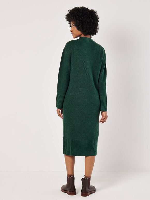 Waffle Knit Midi Dress, Green, large