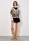 Swirl Embroidered Blanket Stitch Cardigan, Stone, large