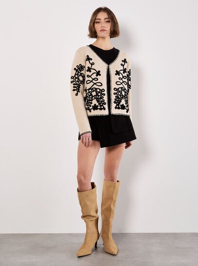 Swirl Embroidered Blanket Stitch Cardigan