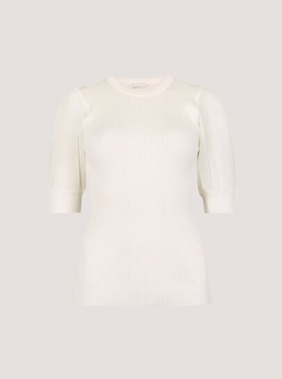 Plisse Sleeve Rib Knit Top