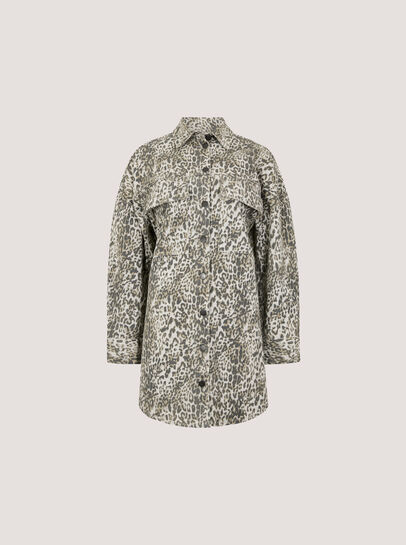 Leopard Print Cotton Denim Shacket Mini Dress