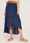 Shark Hem Crinkle Belted Skirt, Navy, large