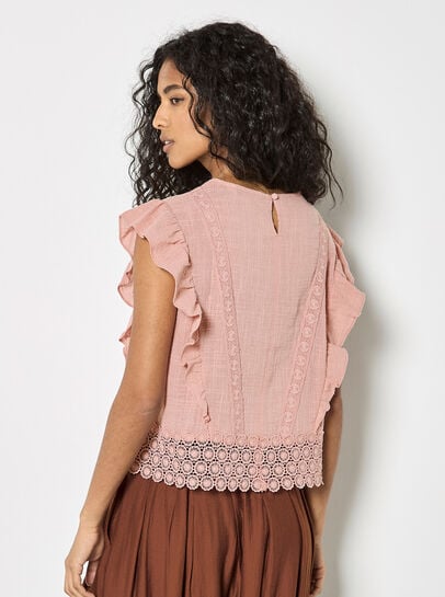 Ruffle Embroidered Cotton Top