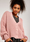 Chunky Knit Cropped Cardigan, Pink, large