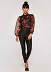 Roses Organza Puff Sleeve Shirt, Black, large