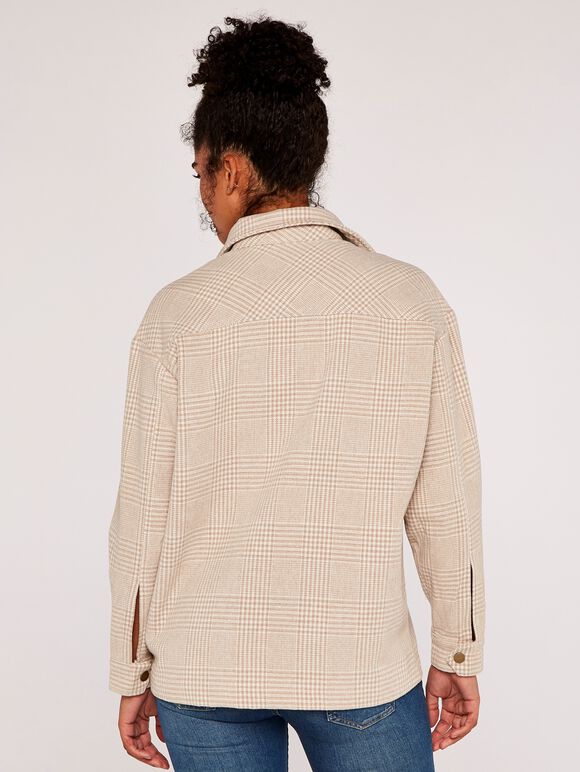 Check Wool Shacket, Stone, large