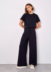 Pinstripe Wide Leg Tailored Trousers, Navy, large
