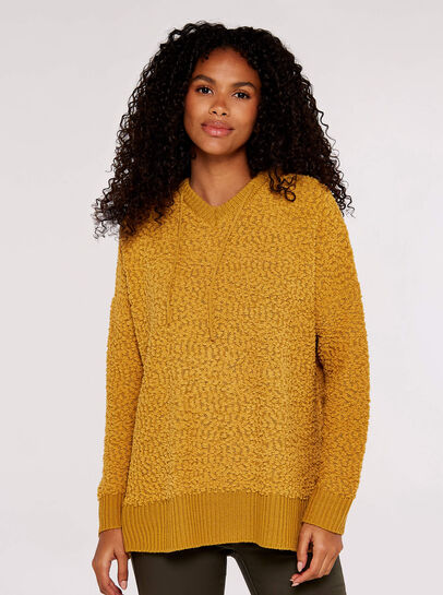 Popcorn Knit Hooded Jumper