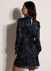 Gold Foil Spot Self-Stripe Mini Dress, Navy, large