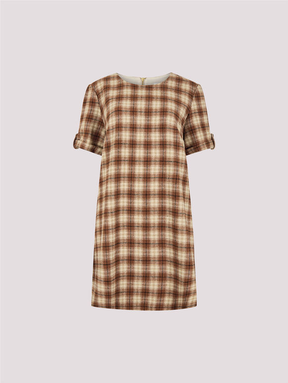 Check Print Swing Mini Dress, Rust, large