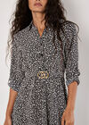 Petal Print Belted Shirt Mini Dress, Stone, large