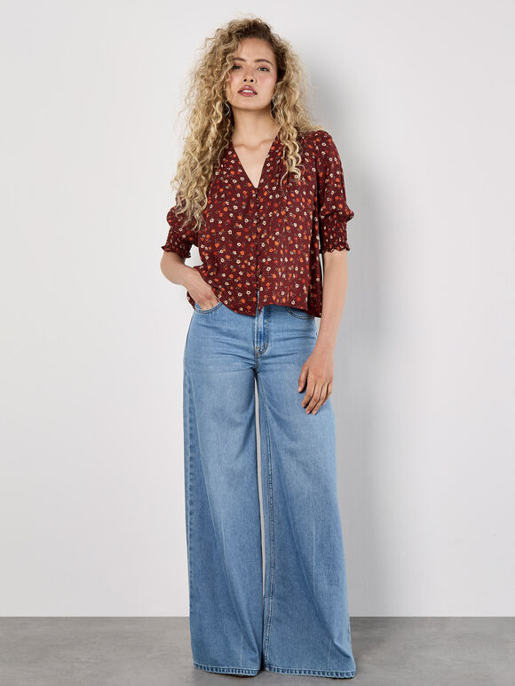 Ditsy Floral Blouse, Burgundy, large