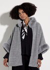 Faux Fur Trim Tweed Cape, Grey, large