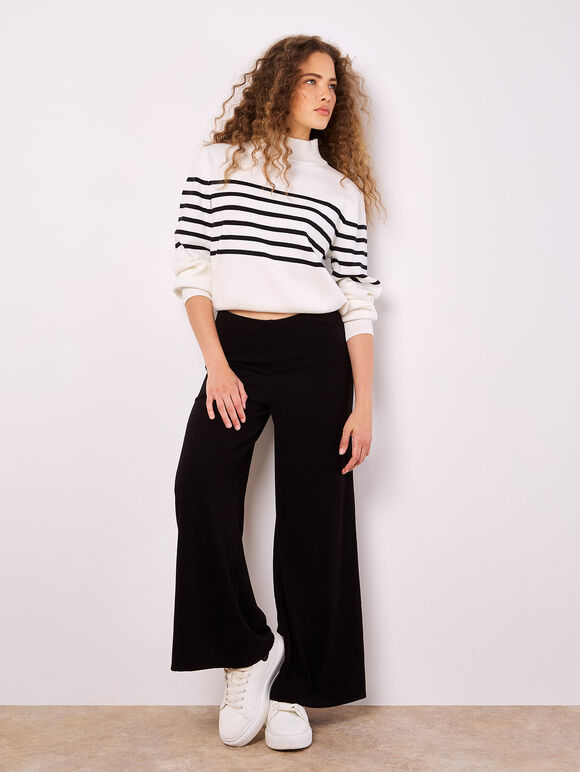 Mock Neck Stripe Jumper, White, large