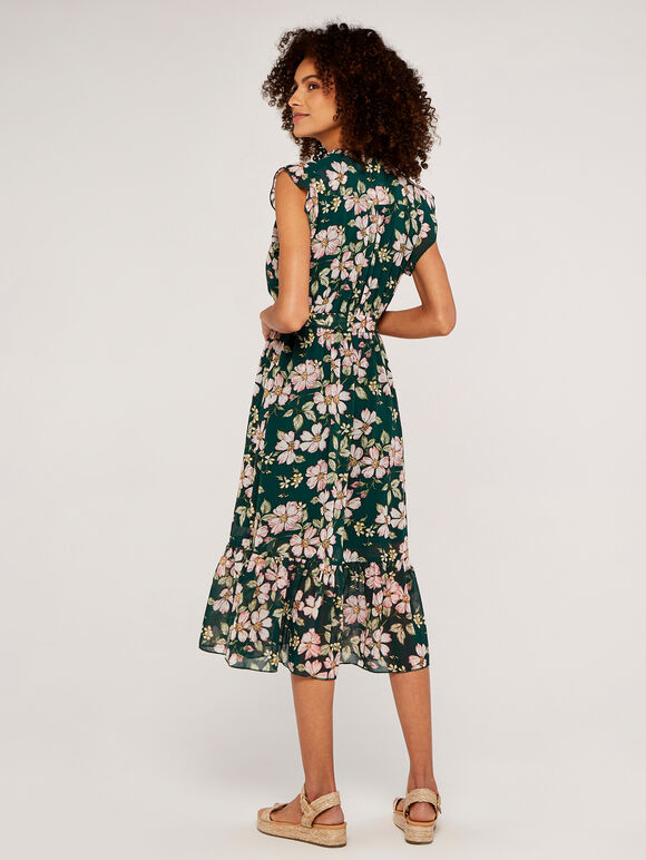 Smock Det Soft Floral Midi Dress Apricot Clothing