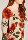 Coral Graphic Rose Print Oversize Top, Coral, large