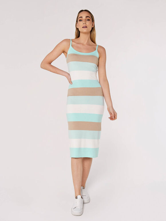 Striped Bodycon Midi Dress, Blue, large
