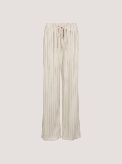 Pinstripe Linen Blend Wide-Leg Trousers