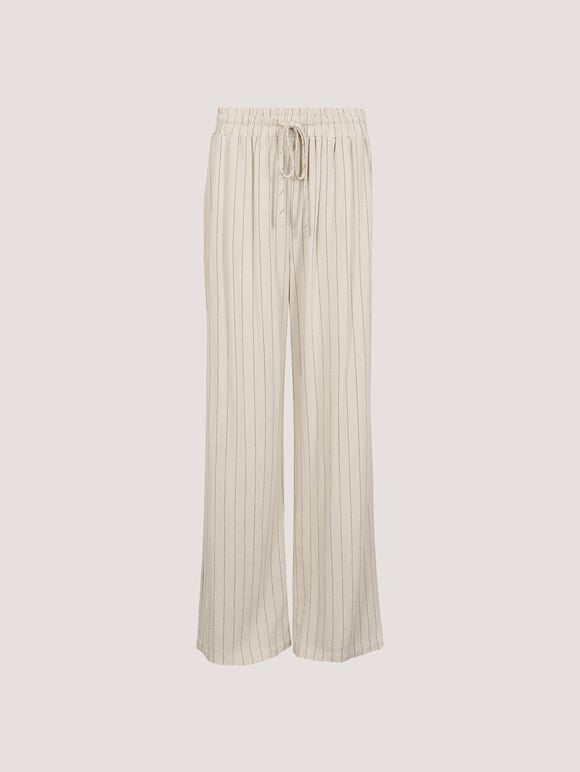 Pinstripe Linen Blend Wide-Leg Trousers, Stone, large