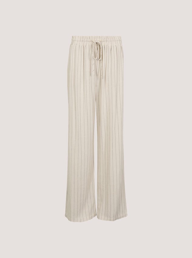 Pinstripe Linen Blend Wide-Leg Trousers, Stone, large