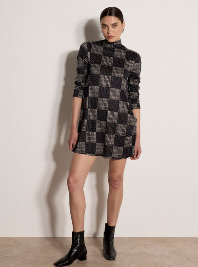 Textured Check Swing Mini Dress