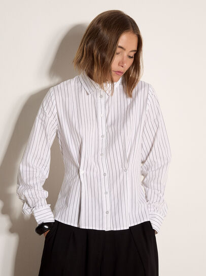 Cinched Cotton Stripe Shirt