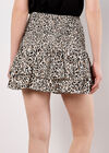 Animal Print Smocked Ruffle Mini Skort, Cream, large