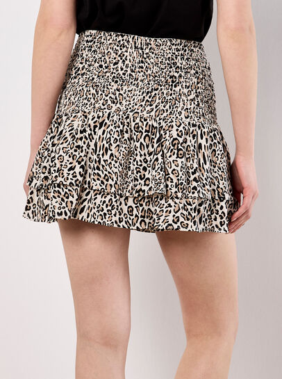 Animal Print Smocked Ruffle Mini Skort