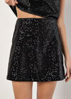 Velvet Sequin A-Line Mini Skirt, Black, large