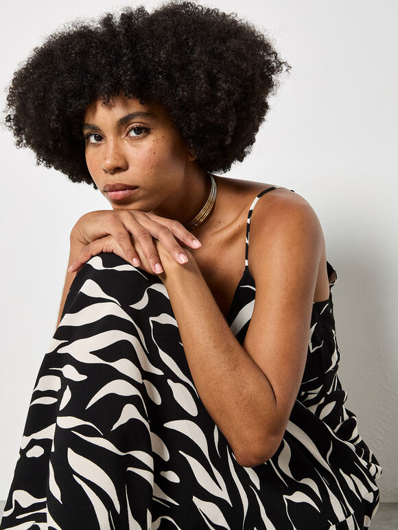 Animal Print Trapeze Cami Maxi Dress, Black, large