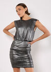 Metallic Ruched Mini Dress, Light Grey / Silver, large