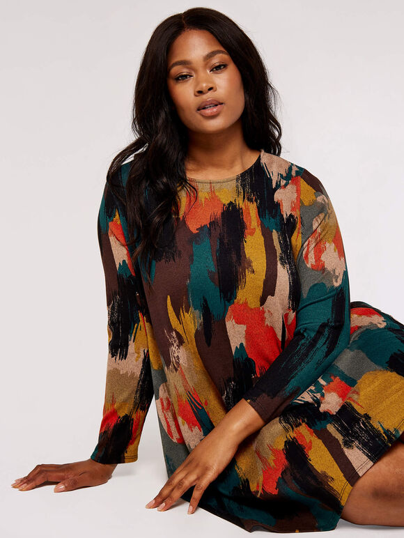 Curve Art Attack Mini Dress, Mustard, large