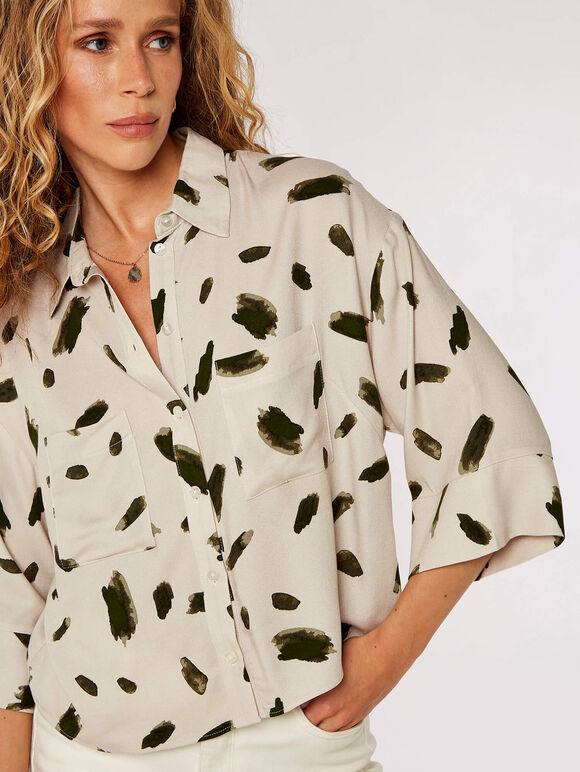 Paint Stroke Print Utility Shirt, Stone, large
