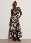 Leaf Silhouette Ric Rac Trim Maxi Dress, Stone, large