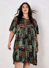 Patchwork Print Crinkle Mini Dress, Green, large