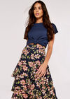 Floral Chiffon Midi Skirt, Navy, large