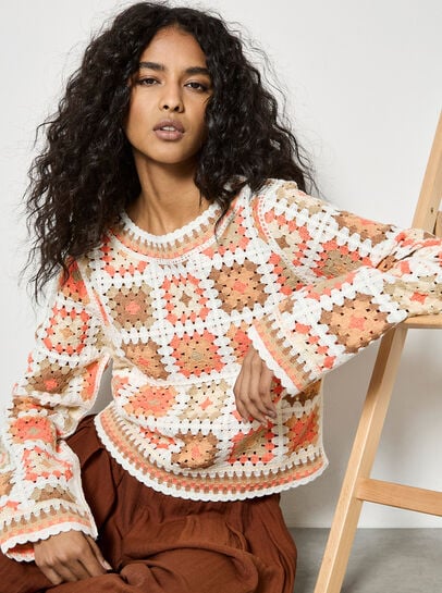 Pastel Crochet Squares Jumper