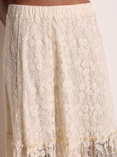 Cotton-Blend Lace Tiered Midi Skirt