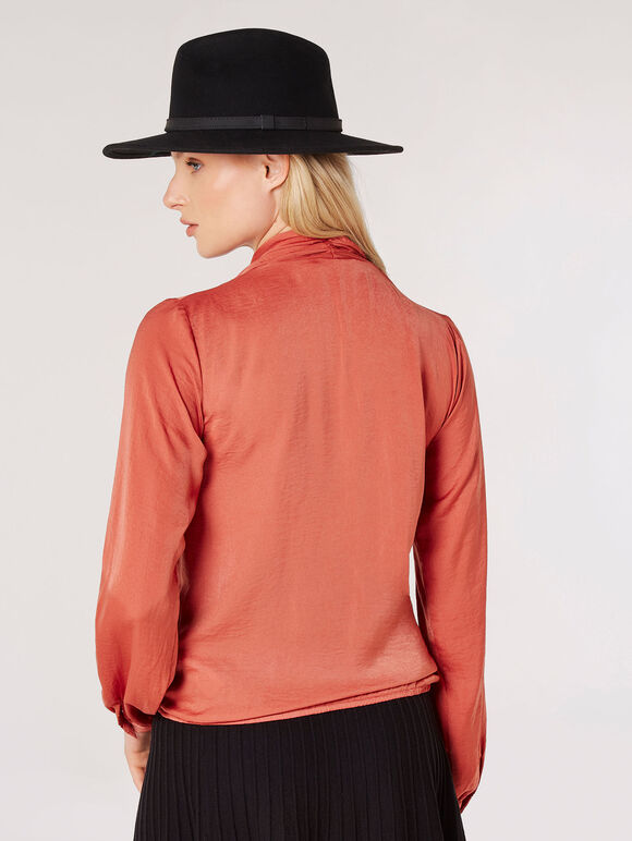 Textured Satin Wrap Top, Coral, large