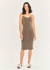 Ribbed Cami Midi Dress, Khaki, large