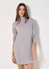 Ribbed Knit Mini Dress, Grey, large