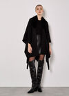 Faux Fur Collar Poncho, Black, large