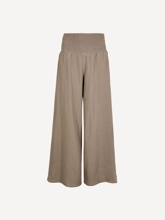 Textured Cotton Wide-Leg Trousers, Brown, large
