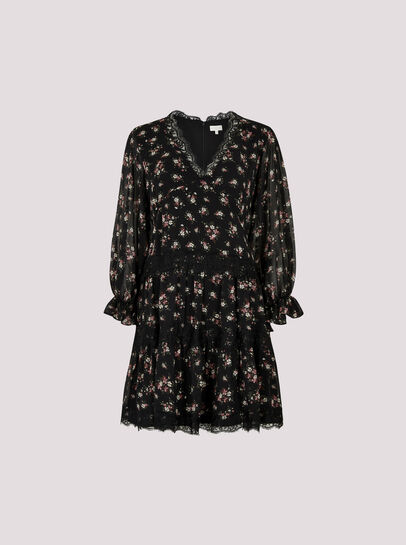 Vintage Floral Lace Tiered Mini Dress