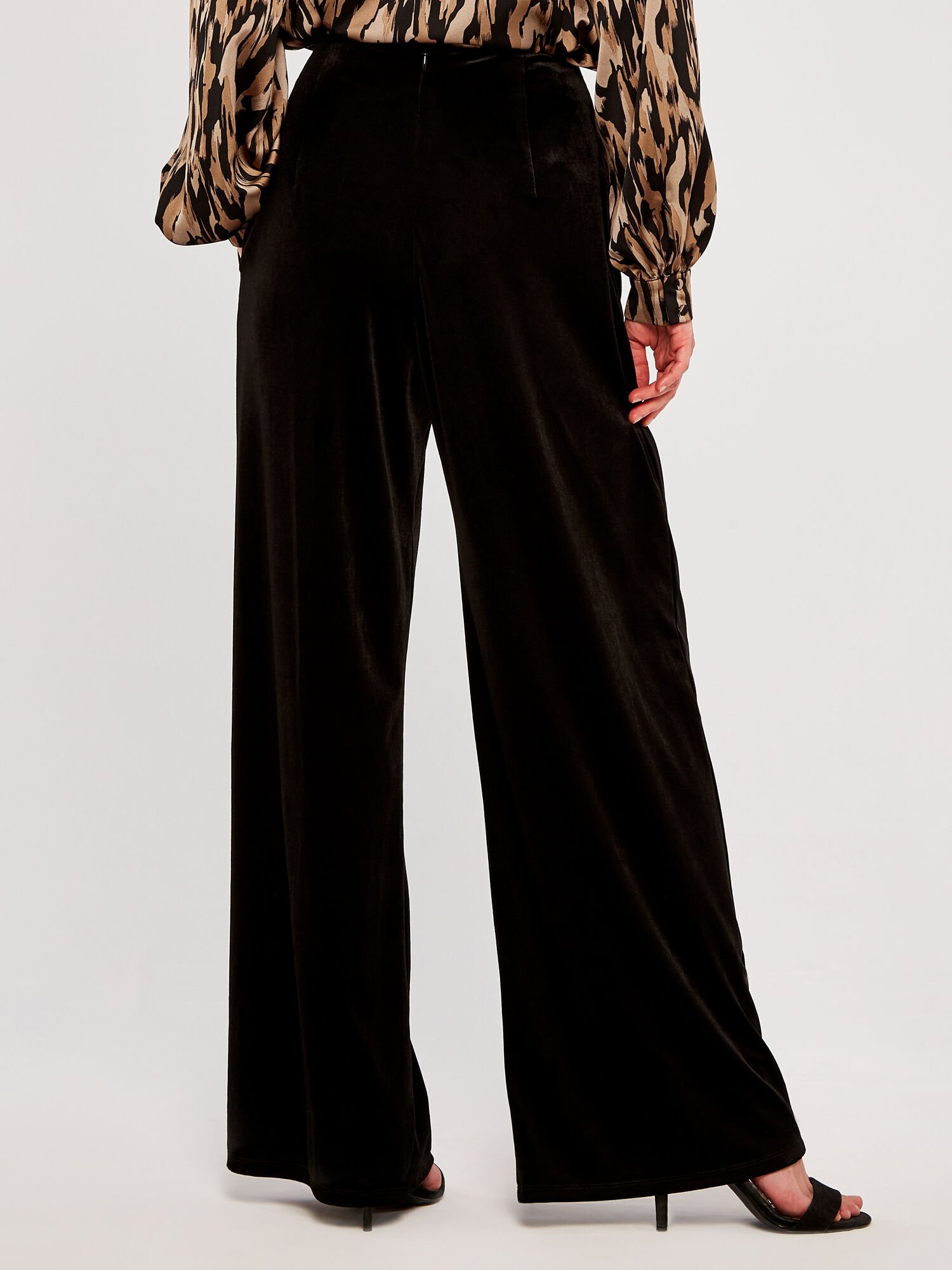 Buy Women Straight Fit Ankle Length Black Striped Foil Printed Velvet  Trousers  Global Republic