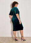 Curve Ruched Waist Velvet Midi Dress, Green, large